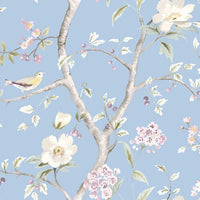 Lillian August Southport Floral Trail Fabric Sky Blue And Arrowroot Fabric LN11912F