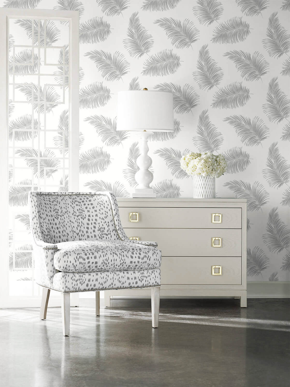 Lillian August Tossed Palm Alloy Wallpaper Sample LN20305