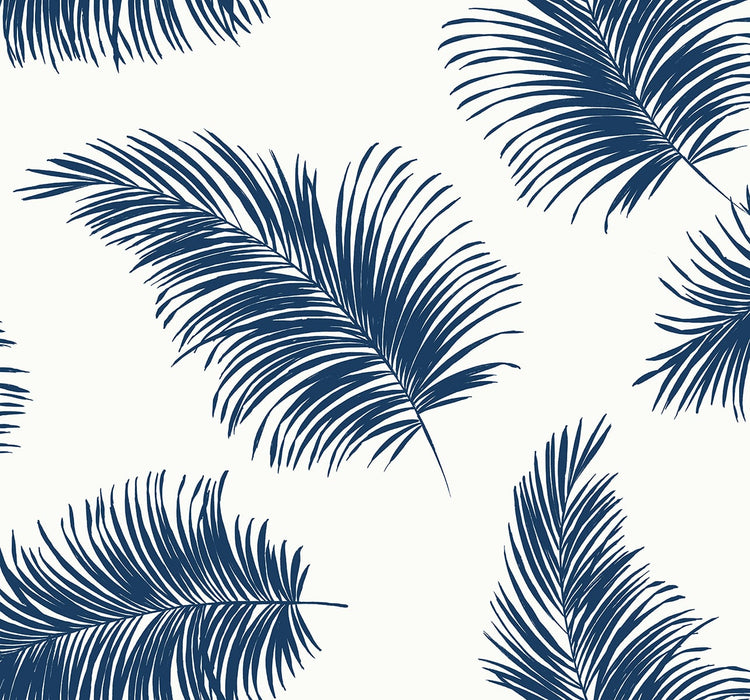 Lillian August Tossed Palm White & Navy Wallpaper Sample LN20312