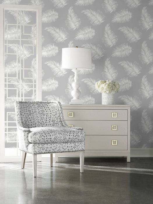 Lillian August Tossed Palm Harbor Mist Wallpaper Sample LN20315