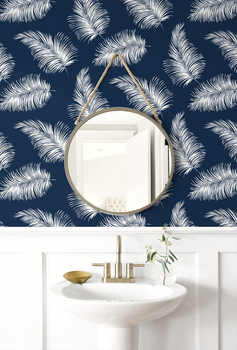 Lillian August Tossed Palm Navy Blue Wallpaper LN20322