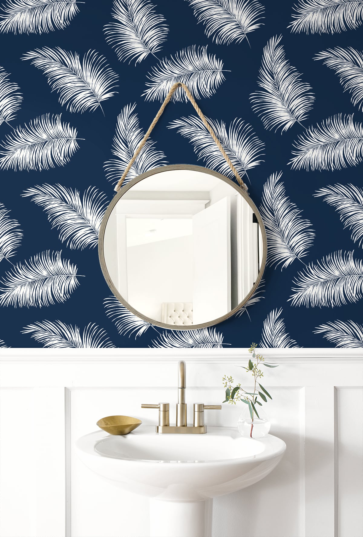 Lillian August Tossed Palm Navy Blue Wallpaper Sample LN20322