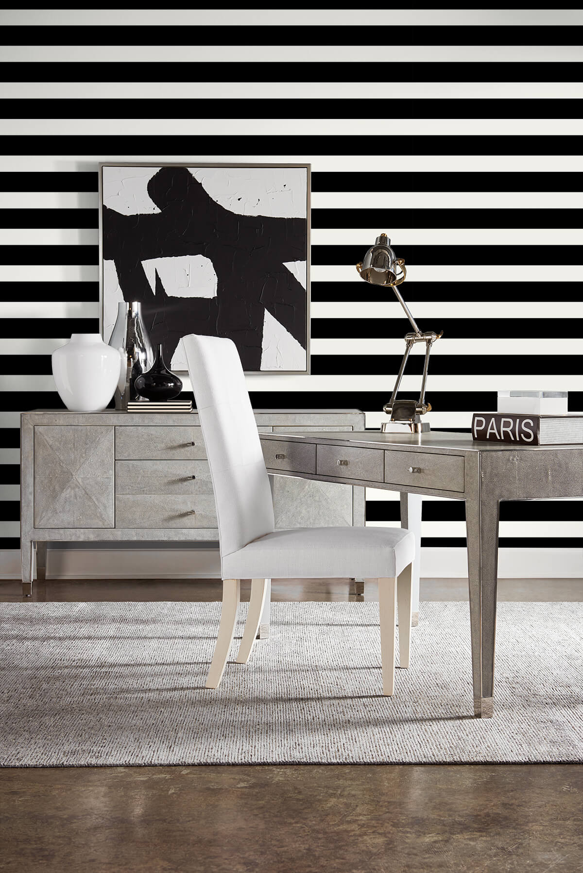 Lillian August Designer Stripe Black & White Wallpaper Sample LN20400