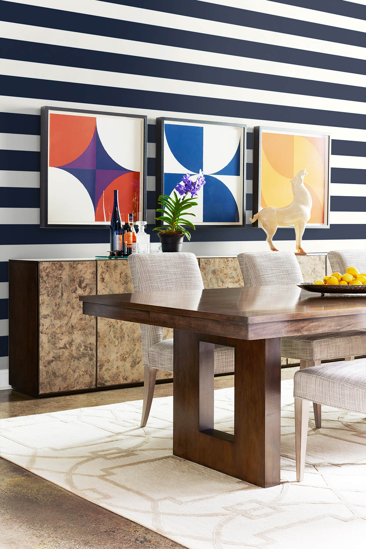 Lillian August Designer Stripe Midnight Blue & White Wallpaper Sample LN20402