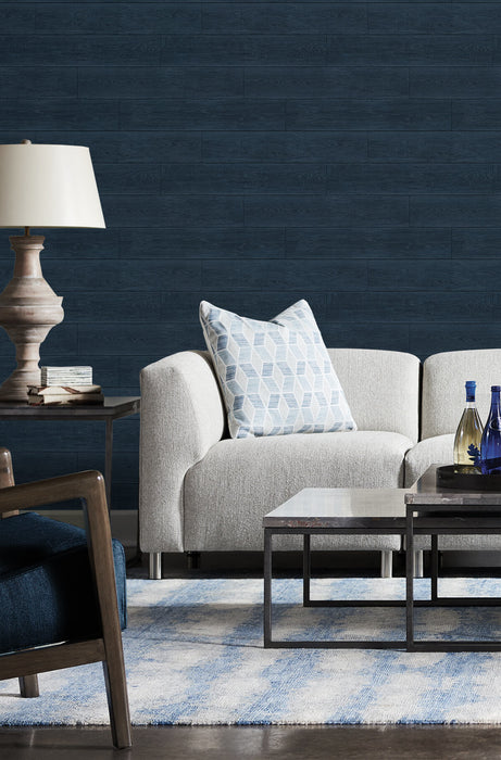 Lillian August Rustic Shiplap Denim Blue Wallpaper LN20702
