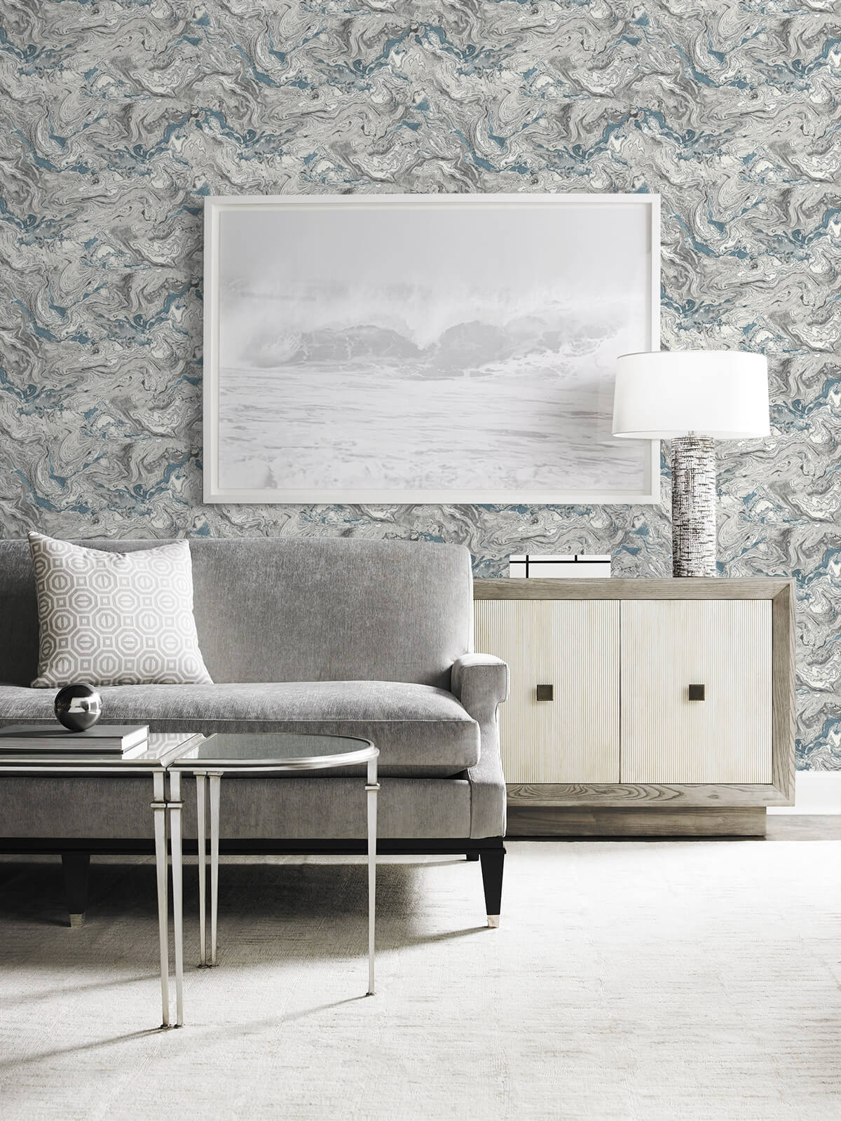 Lillian August Faux Marble Lunar Rock & Cerulean Wallpaper LN21002