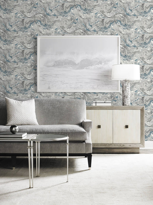 Lillian August Faux Marble Lunar Rock & Cerulean Wallpaper LN21002