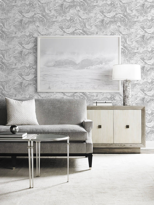 Lillian August Faux Marble Calcutta & Metallic Silver Wallpaper LN21003