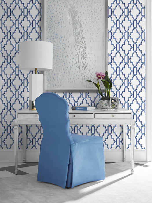 Lillian August Coastal Lattice Riviera Blue Wallpaper LN21102