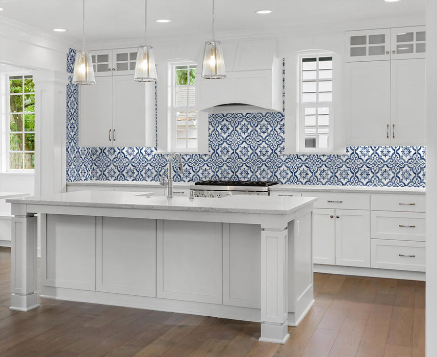 Lillian August Porto Tile Riviera Blue Wallpaper LN21212