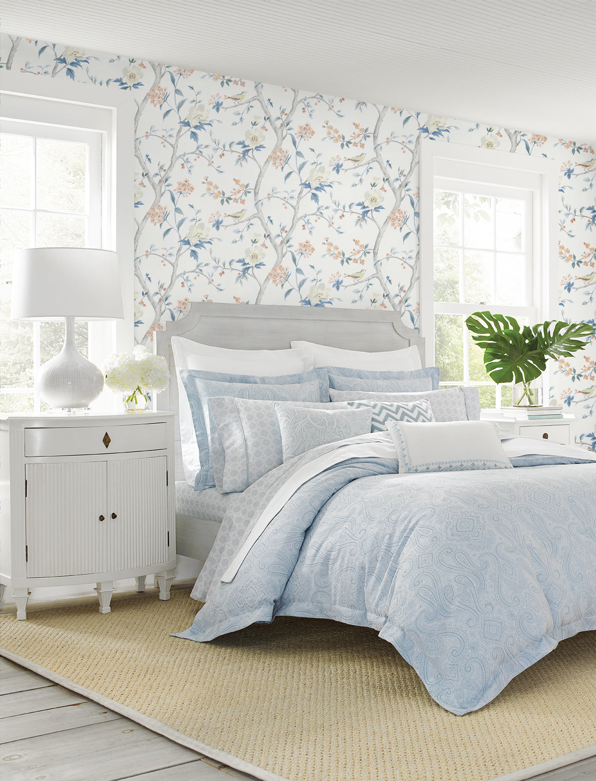 Lillian August Floral Trail Melon & Carolina Blue Wallpaper Sample LN21301