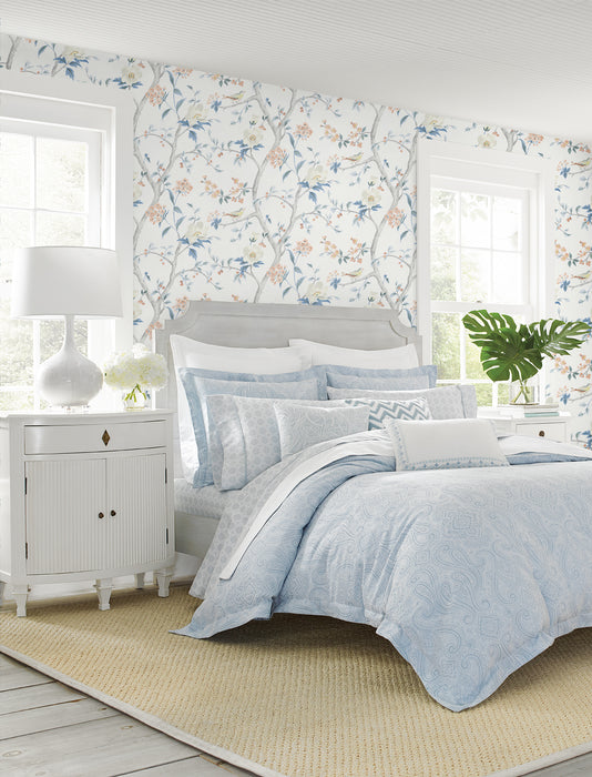 Lillian August Floral Trail Melon & Carolina Blue Wallpaper Sample LN21301