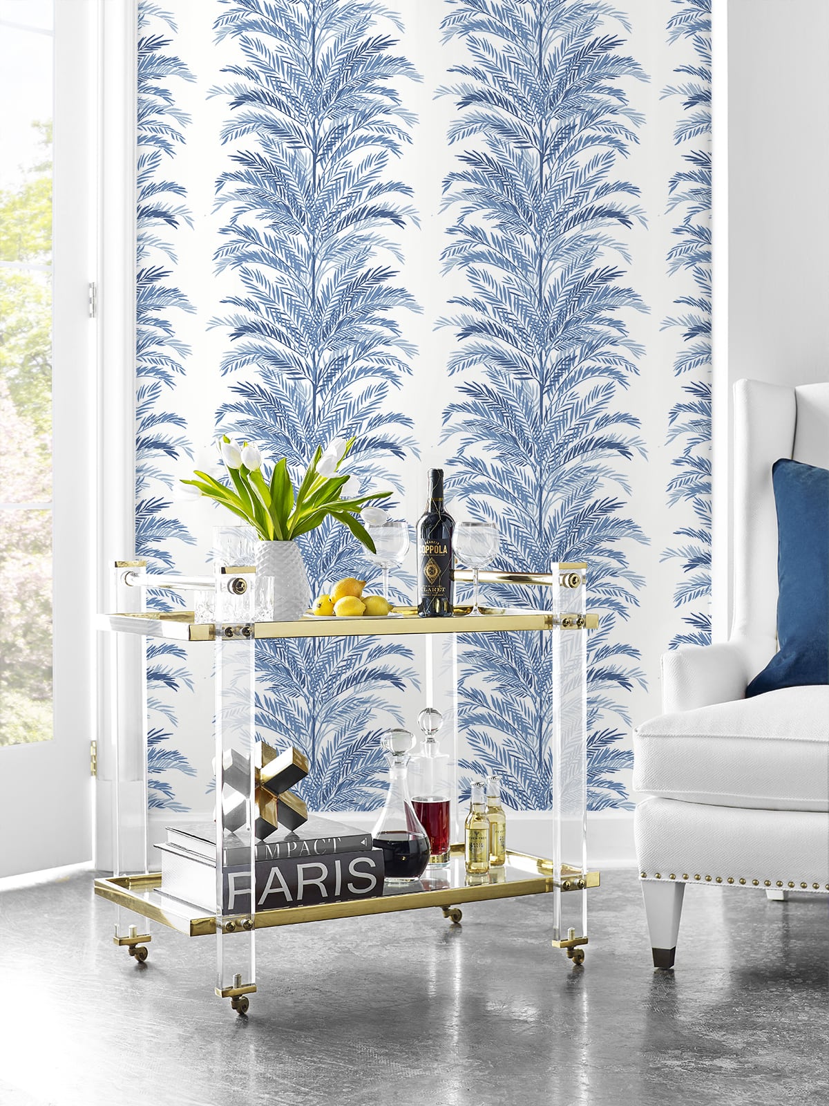 Lillian August Keana Palm Coastal Blue Wallpaper LN30102
