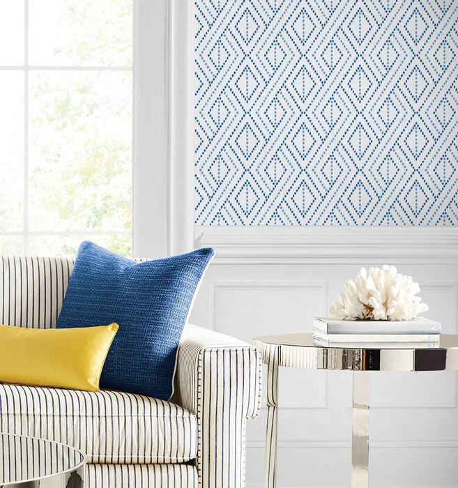 Lillian August Boho Grid Denim Blue Wallpaper LN30202