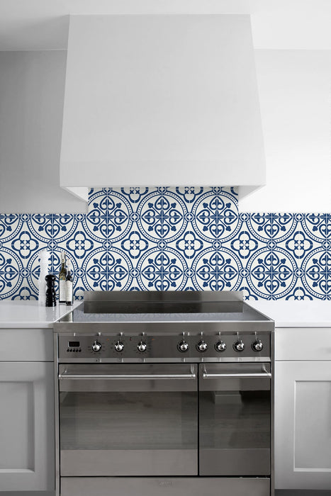 Lillian August Villa Mar Tile Denim Blue Wallpaper LN30312
