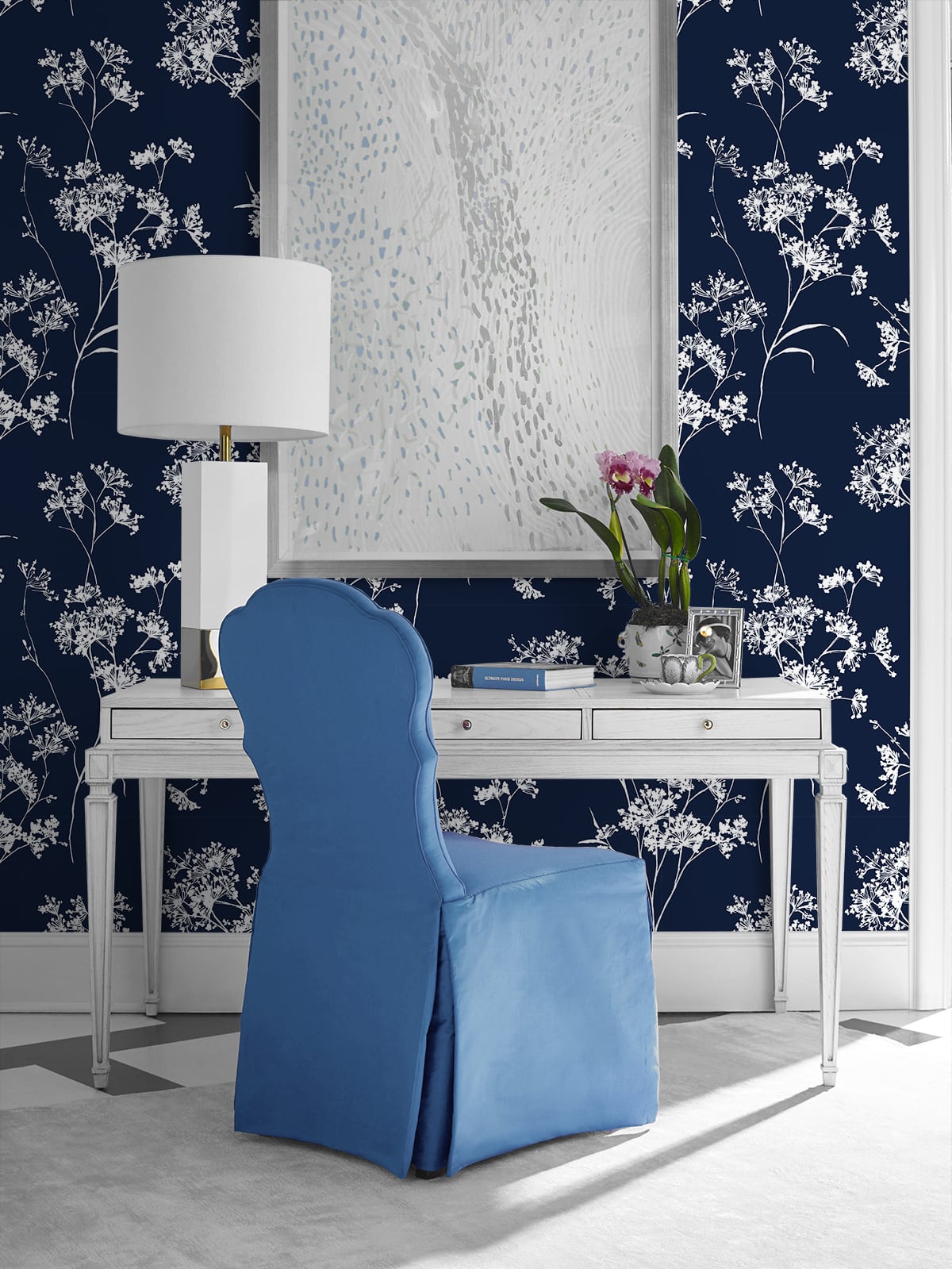 Lillian August Floral Mist Hampton Blue Wallpaper Sample LN30502