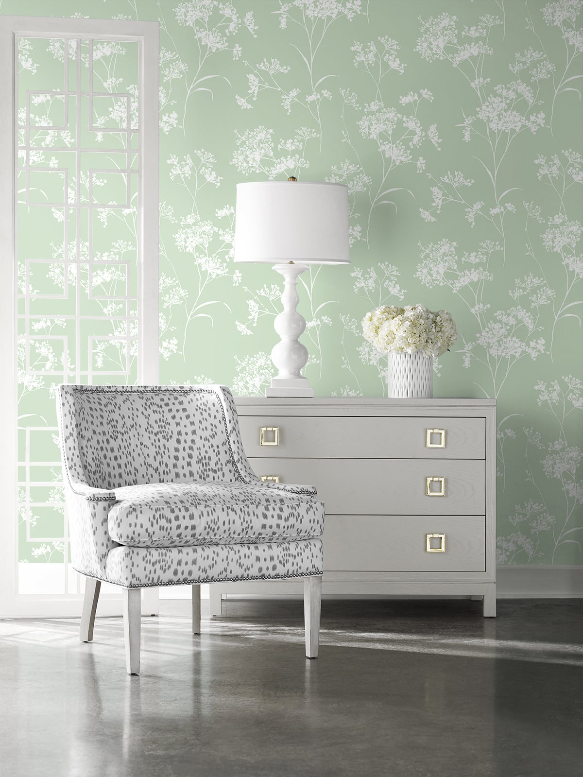 Lillian August Floral Mist Seacrest Green Wallpaper Sample LN30504