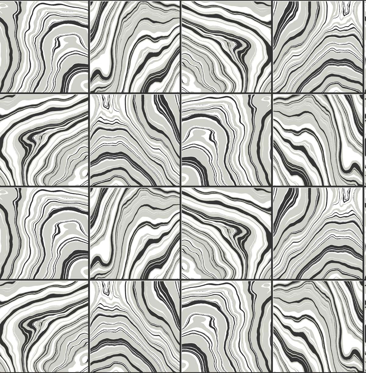 Lillian August Marbled Tile Ebony & Metallic Silver Wallpaper Sample LN30600