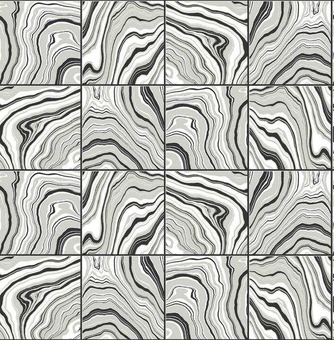 Lillian August Marbled Tile Ebony & Metallic Silver Wallpaper LN30600