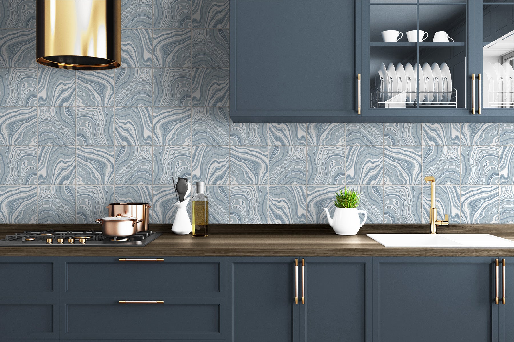 Lillian August Marbled Tile Lakeside Wallpaper Sample LN30612