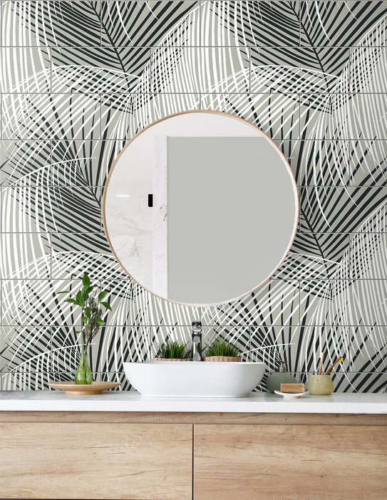 Lillian August Palm Tile Ebony & Fieldstone Wallpaper LN30700