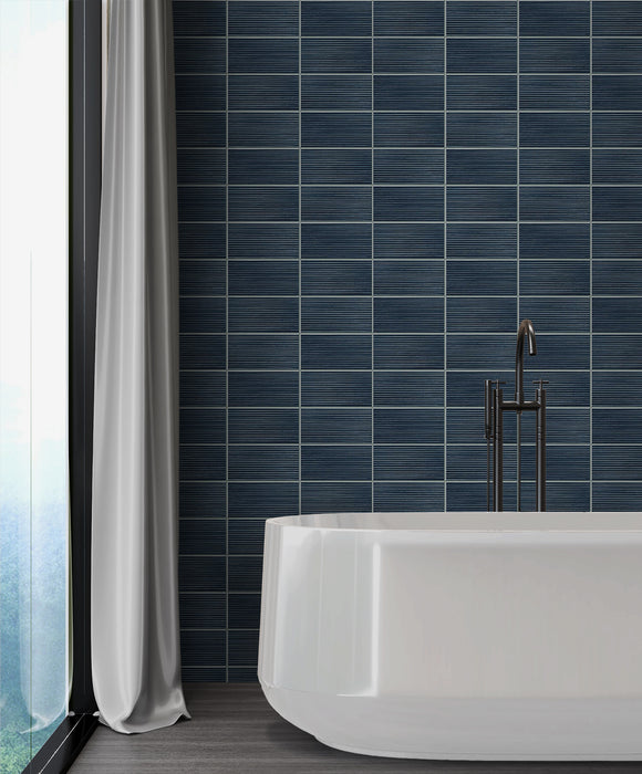 Lillian August Rib Tile Denim Blue Wallpaper Sample LN30812