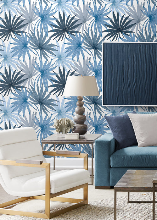 Lillian August Tropic Palm Toss Blue Seas Wallpaper LN31002