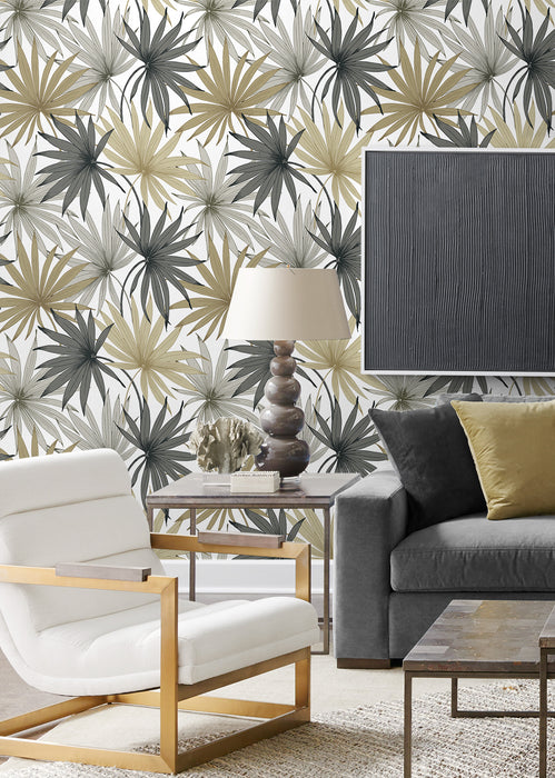 Lillian August Tropic Palm Toss Harbor Grey & Khaki Wallpaper LN31006