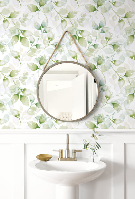Lillian August Watercolor Tossed Leaves Green Ivy Wallpaper LN31104