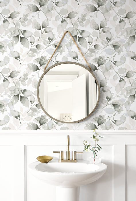 Lillian August Watercolor Tossed Leaves Sea Salt & Harbor Mist Wallpaper LN31110