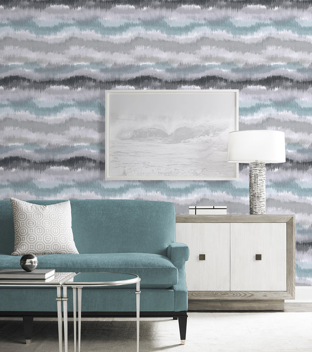 Lillian August Ikat Waves Morning Fog Wallpaper Sample LN31208