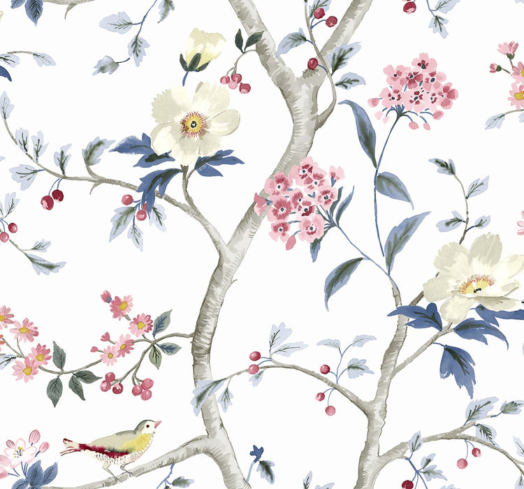 Lillian August Sparrow Haven  Riviera Blue & Berry Wallpaper LN40001