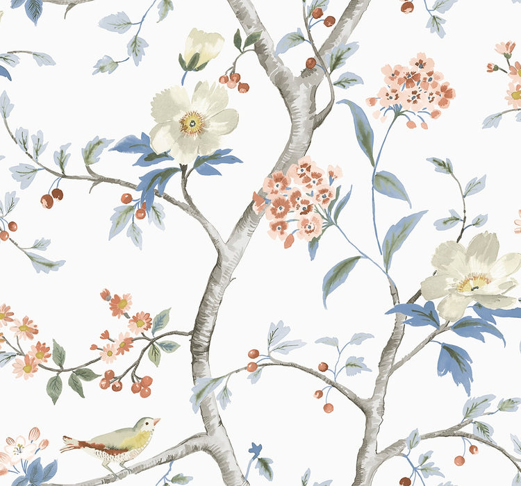 Lillian August Sparrow Haven  Melon & Carolina Blue Wallpaper LN40006