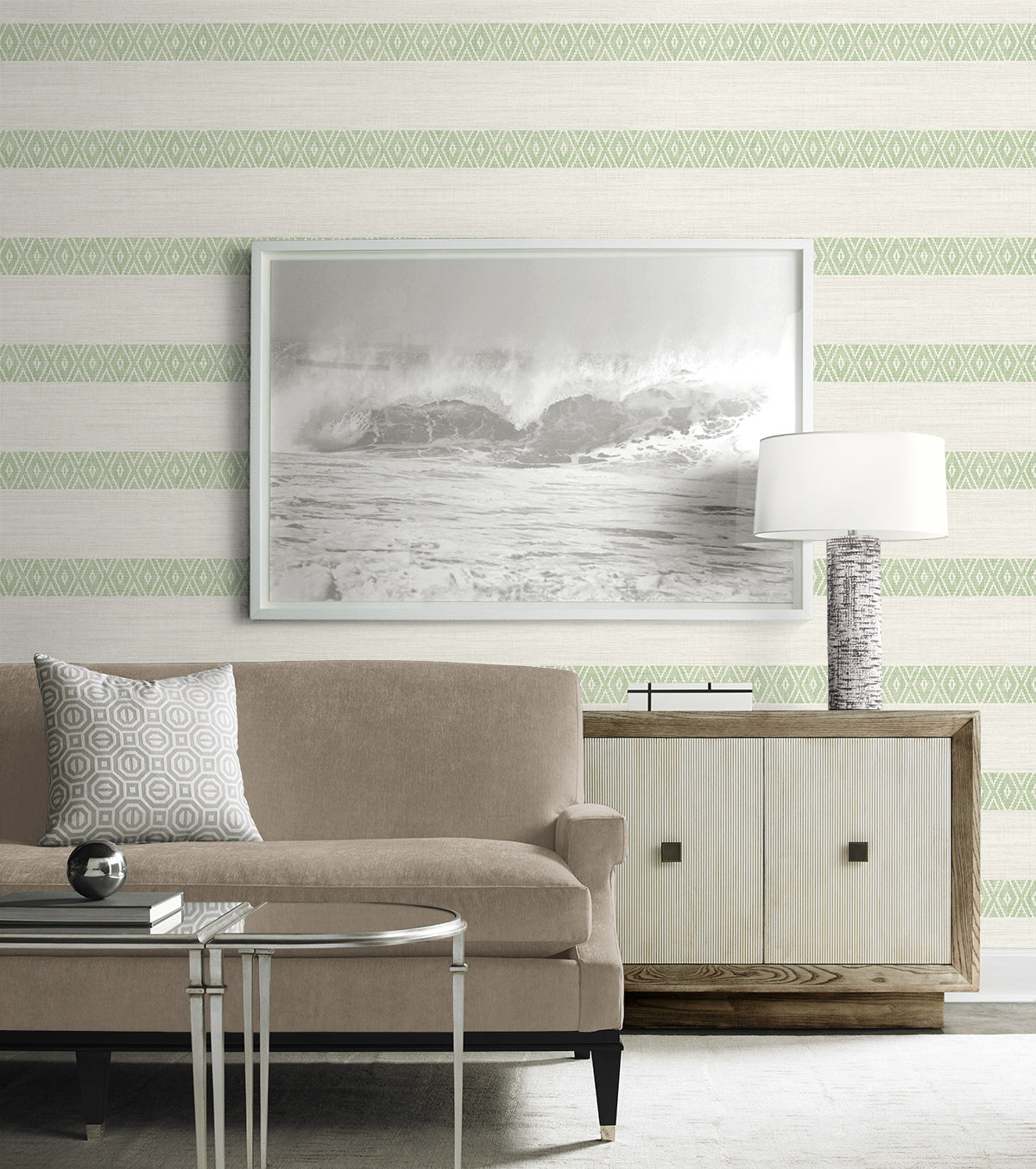 Lillian August Alani Geo Stripe Aloe Wallpaper Sample LN40104