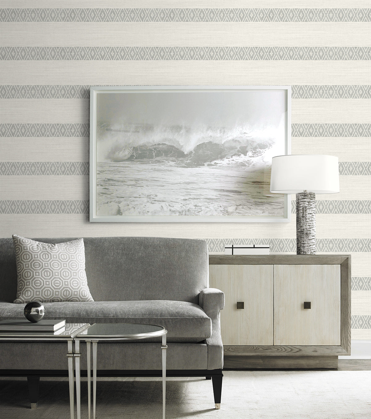 Lillian August Alani Geo Stripe Fog Wallpaper Sample LN40108