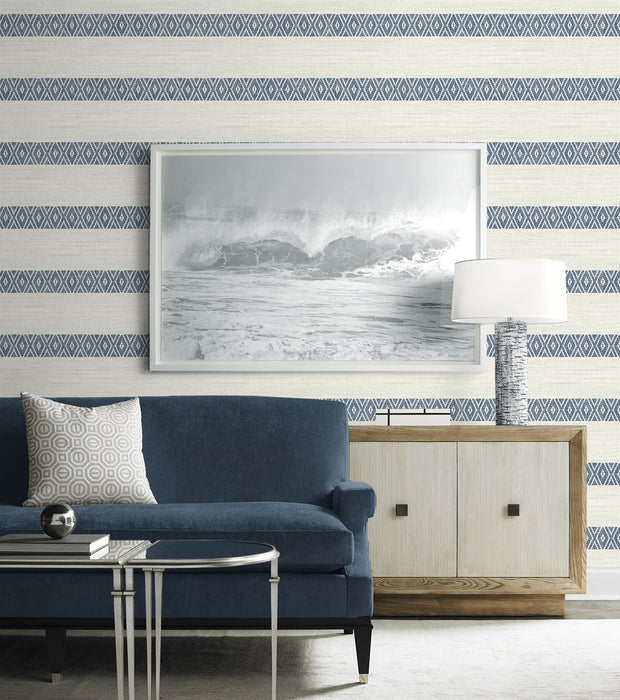 Lillian August Alani Geo Stripe Nautical Blue Wallpaper LN40112