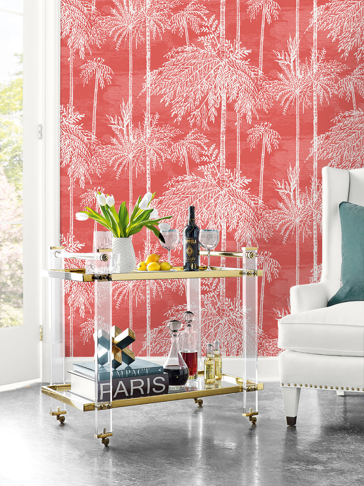 Lillian August Palm Grove  Coral Wallpaper LN40201