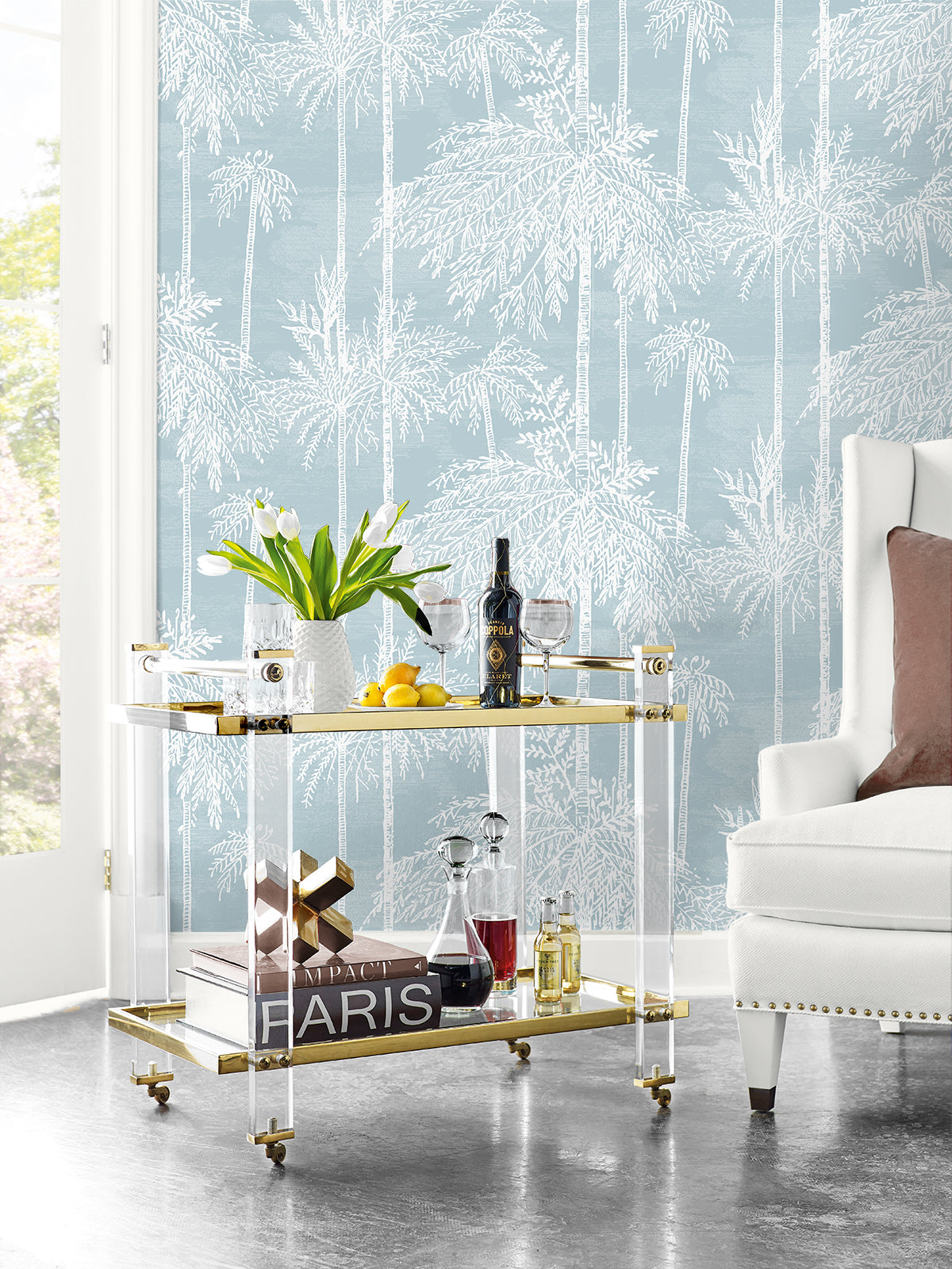 Lillian August Palm Grove  Hampton Blue Wallpaper Sample LN40202