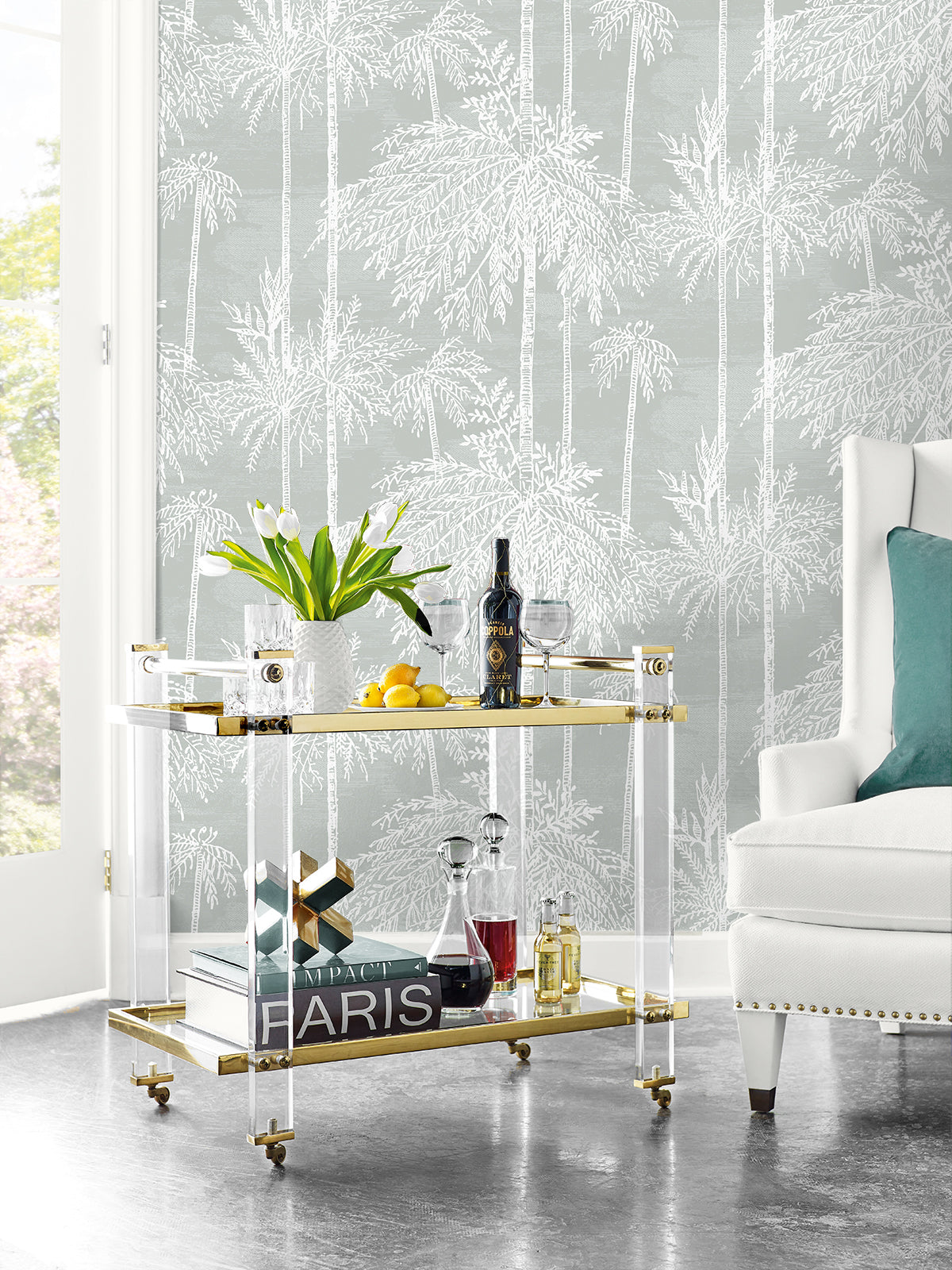 Lillian August Palm Grove  Misty Wallpaper Sample LN40208