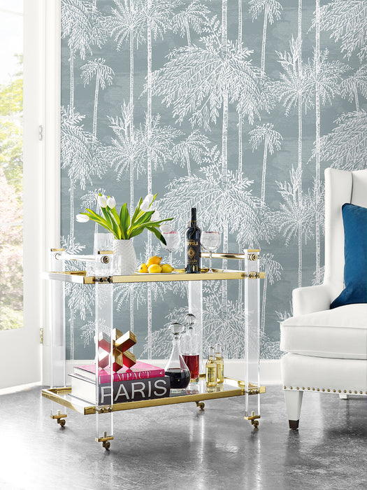 Lillian August Palm Grove  Bluestone Wallpaper Sample LN40218