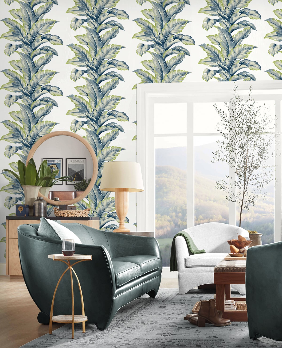Lillian August Banana Springs  Deep Sea Wallpaper Sample LN40602