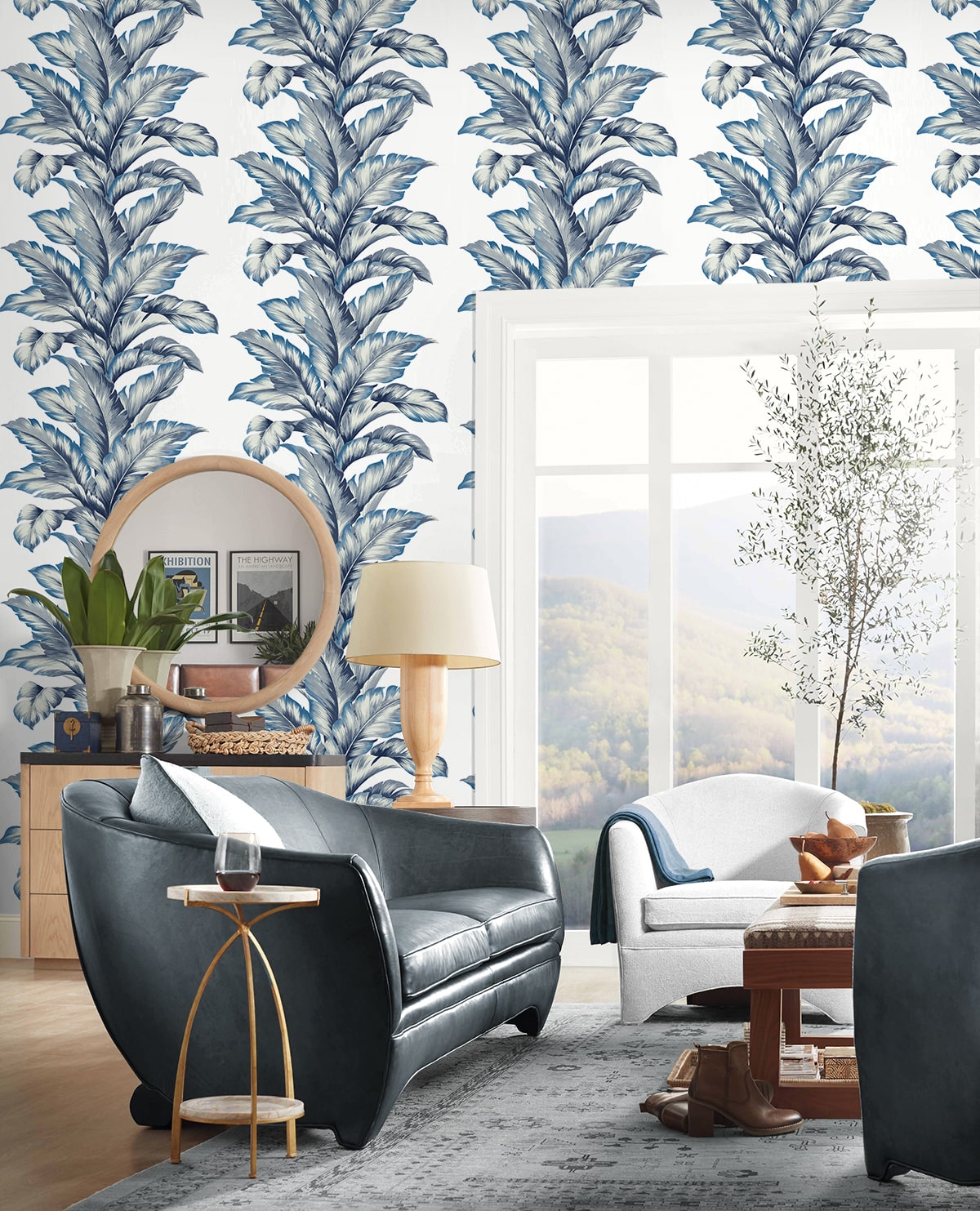 Lillian August Banana Springs  Coastal Blue Wallpaper Sample LN40612