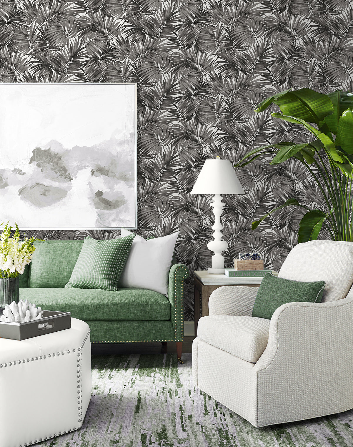Lillian August Cordelia Tossed Palms Onyx Wallpaper LN40700