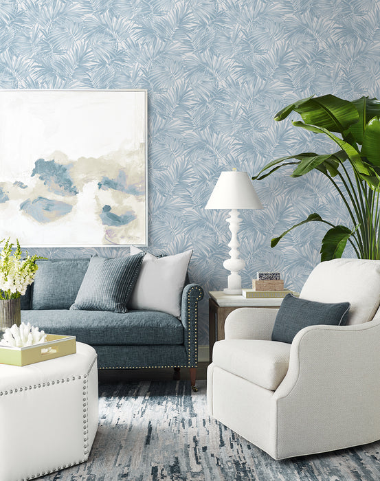 Lillian August Cordelia Tossed Palms Blue Shale Wallpaper LN40702