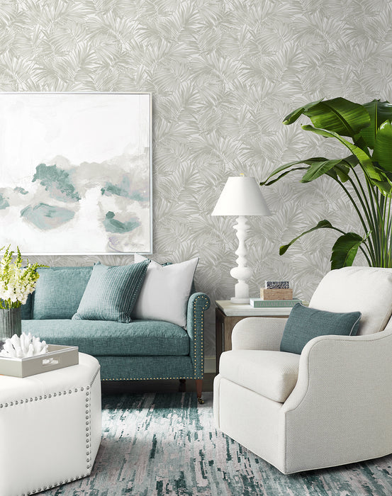 Lillian August Cordelia Tossed Palms Dove Grey Wallpaper LN40707