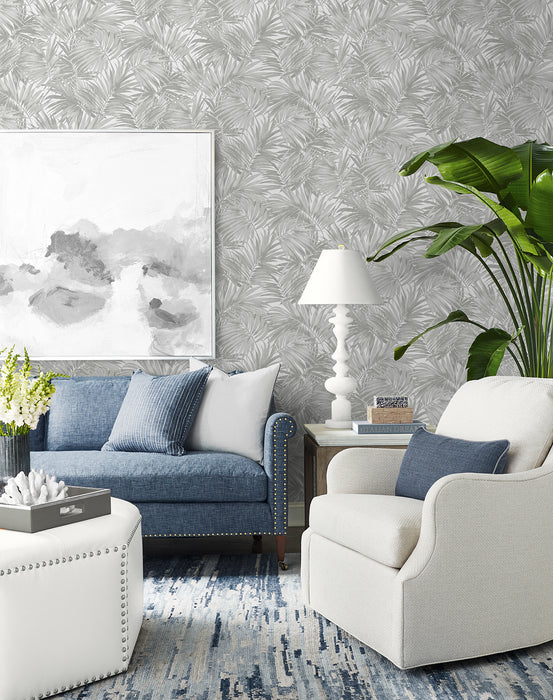 Lillian August Cordelia Tossed Palms Argos Grey Wallpaper Sample LN40708