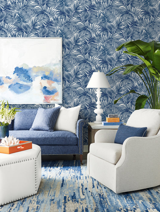 Lillian August Cordelia Tossed Palms Pacific Blue Wallpaper LN40712