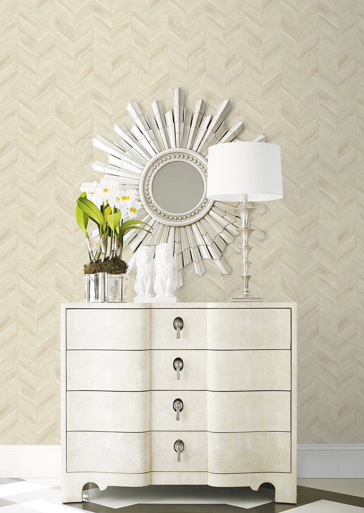 Lillian August Keone Bay Chevron Oat Wallpaper Sample LN40803
