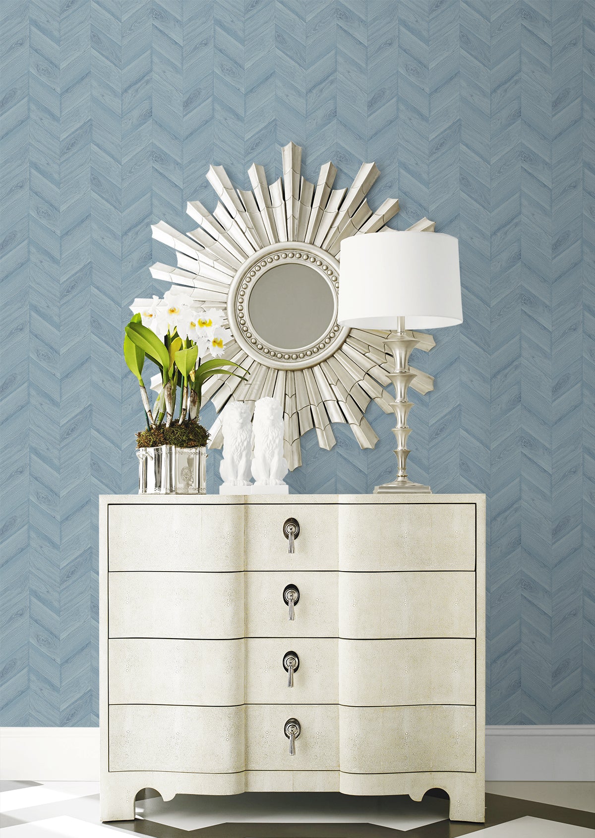 Lillian August Keone Bay Chevron Bay Blue Wallpaper Sample LN40812