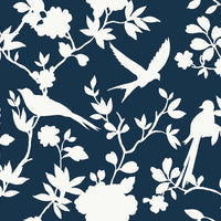 Lillian August Kauai Bird Toile Denim Blue Wallpaper LN40902